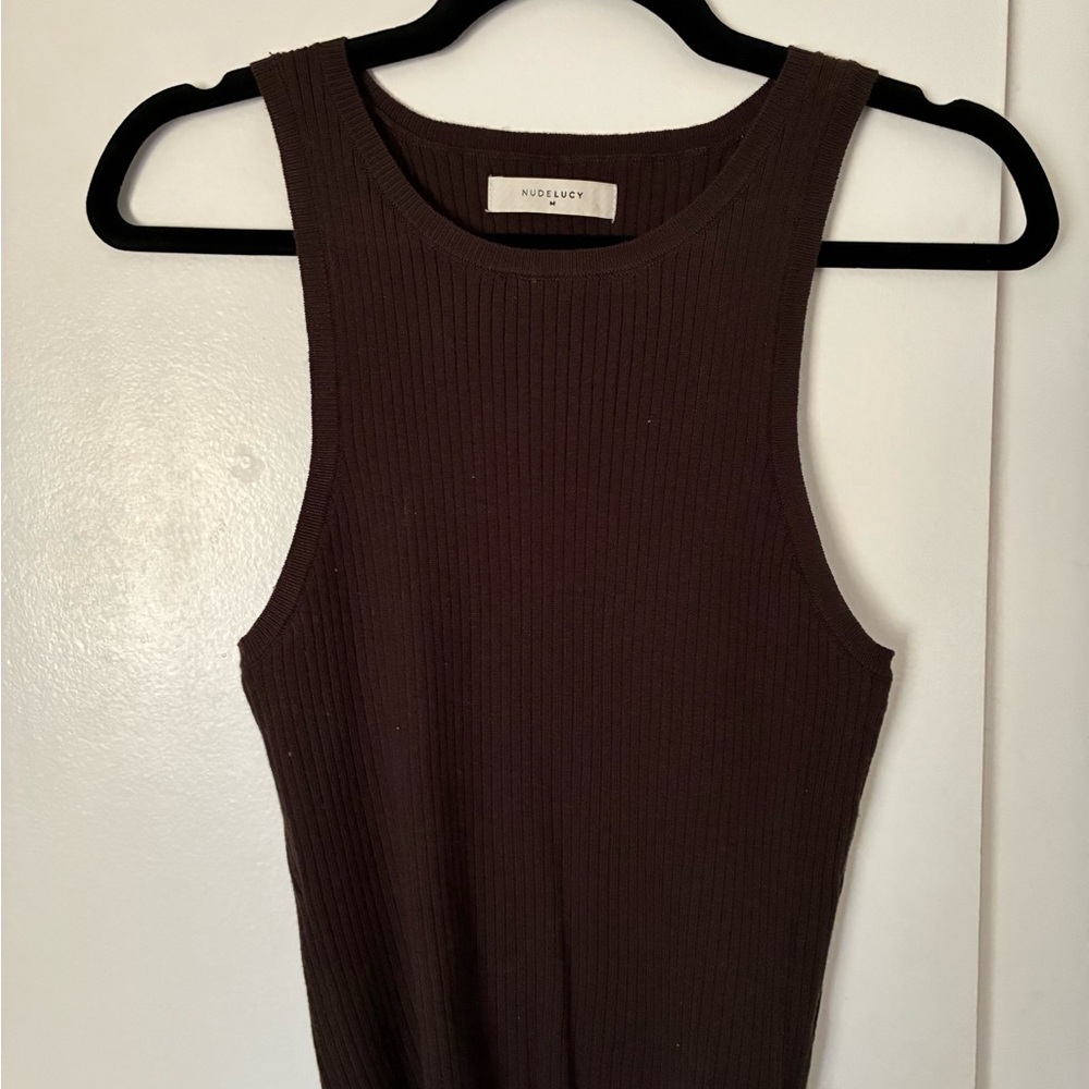 Ribbed Tank Top in Chocolate Brown
